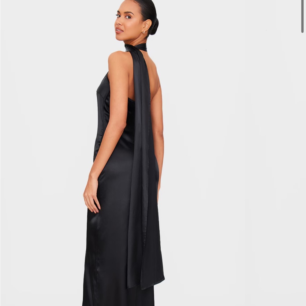 Black satin scarf dress